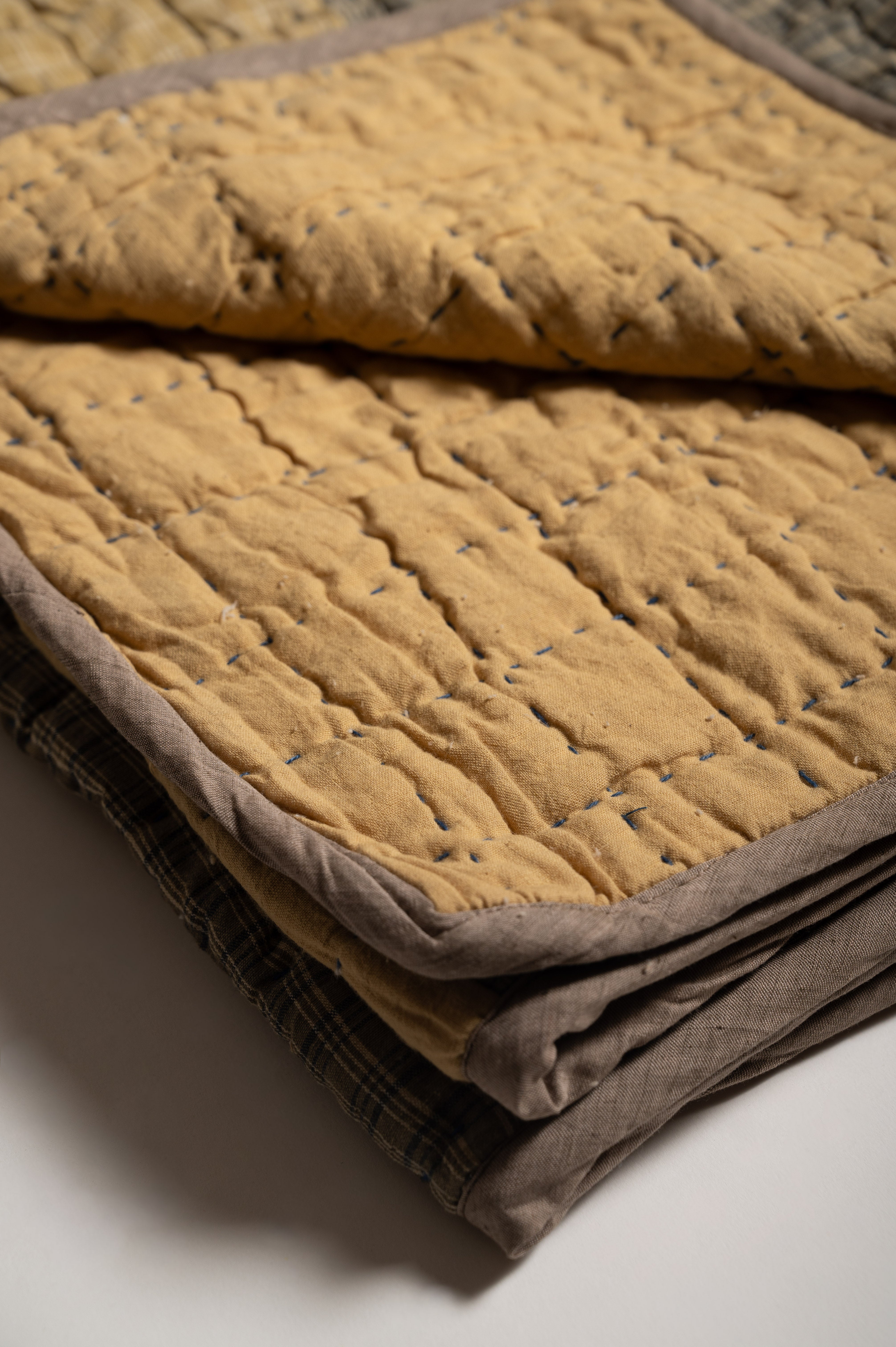 Amaltas Checks Kantha Quilt