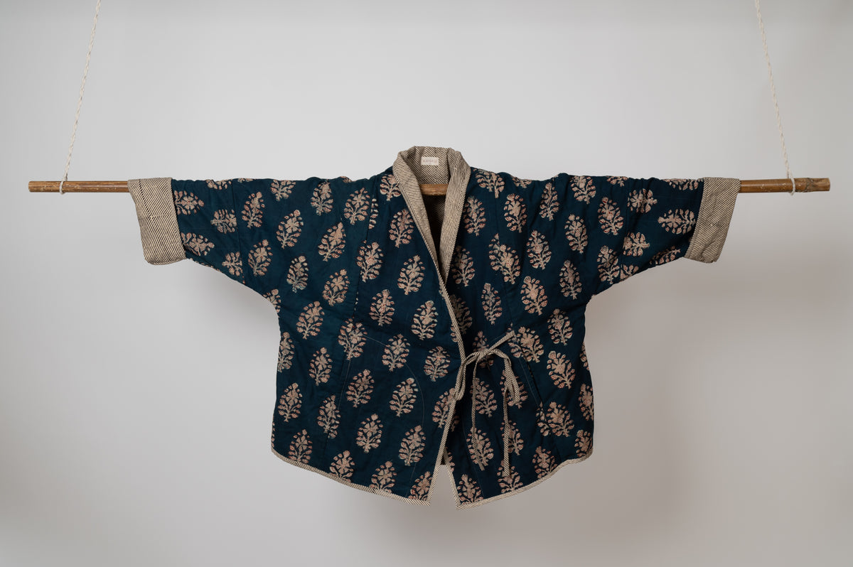 Aabid Boota Kimono Jacket | Reversible Indigo Hand-Block | Kanasi