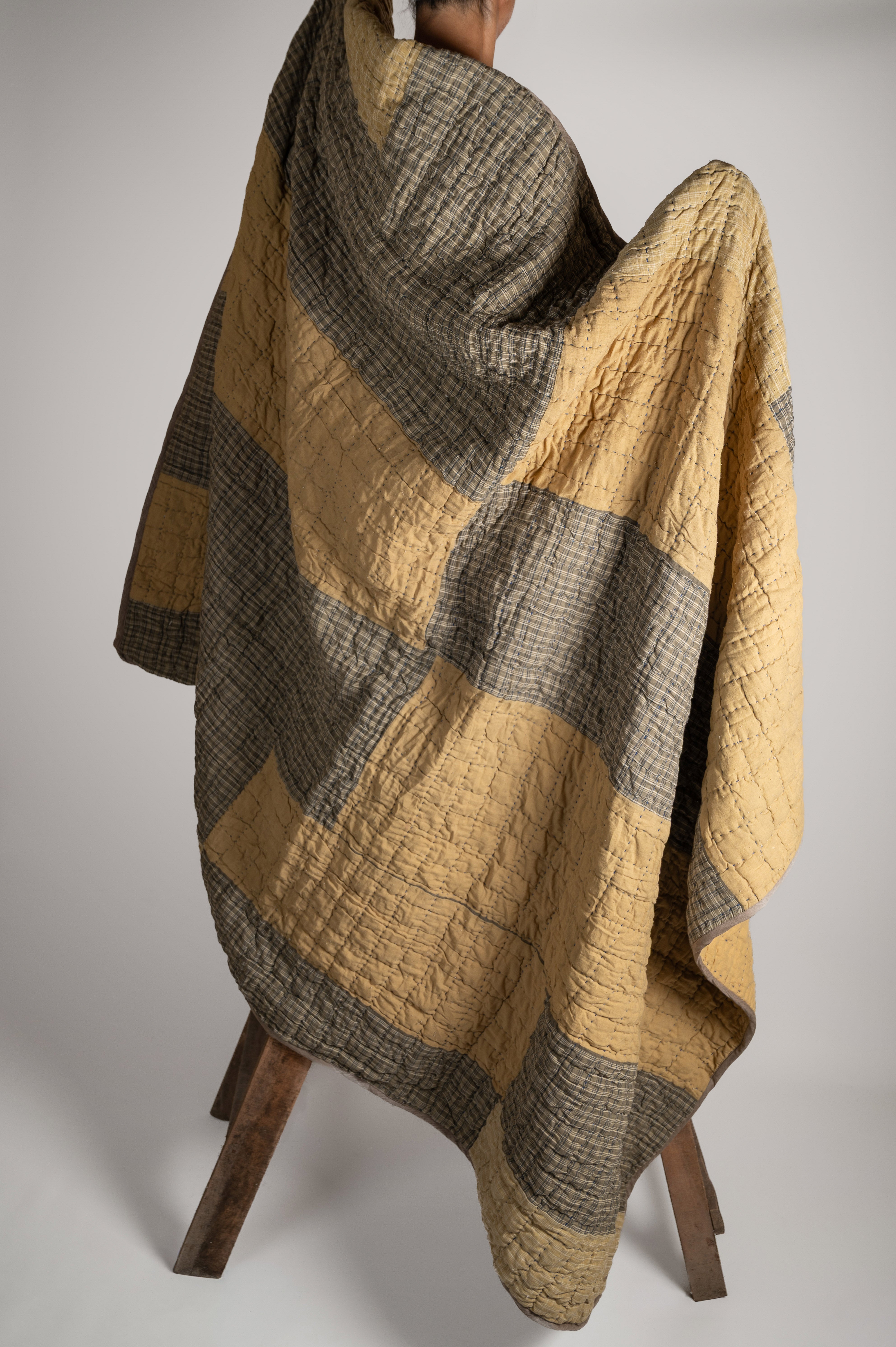 Amaltas Checks Kantha Quilt