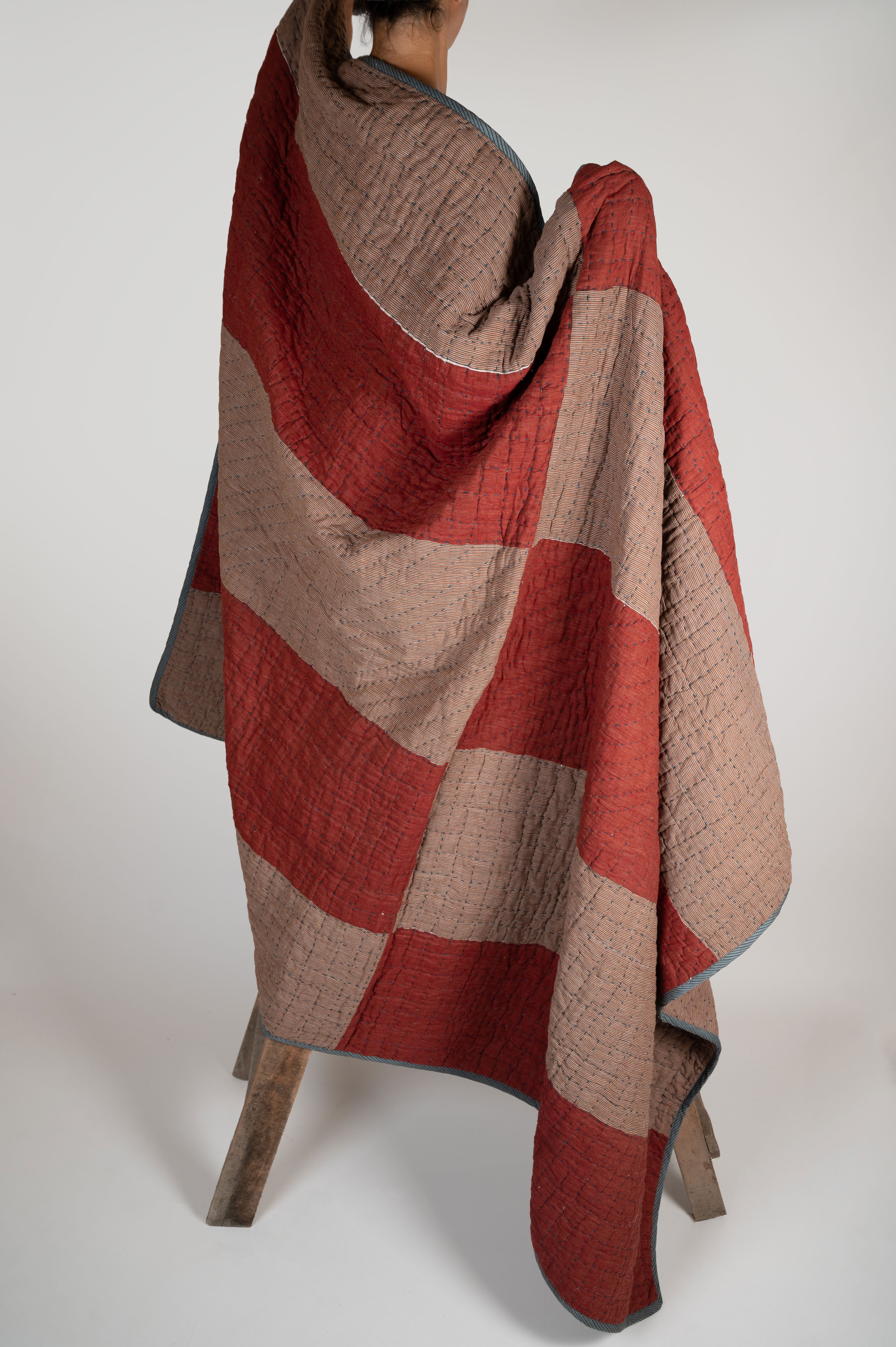 Gerua Stripes Kantha Quilt