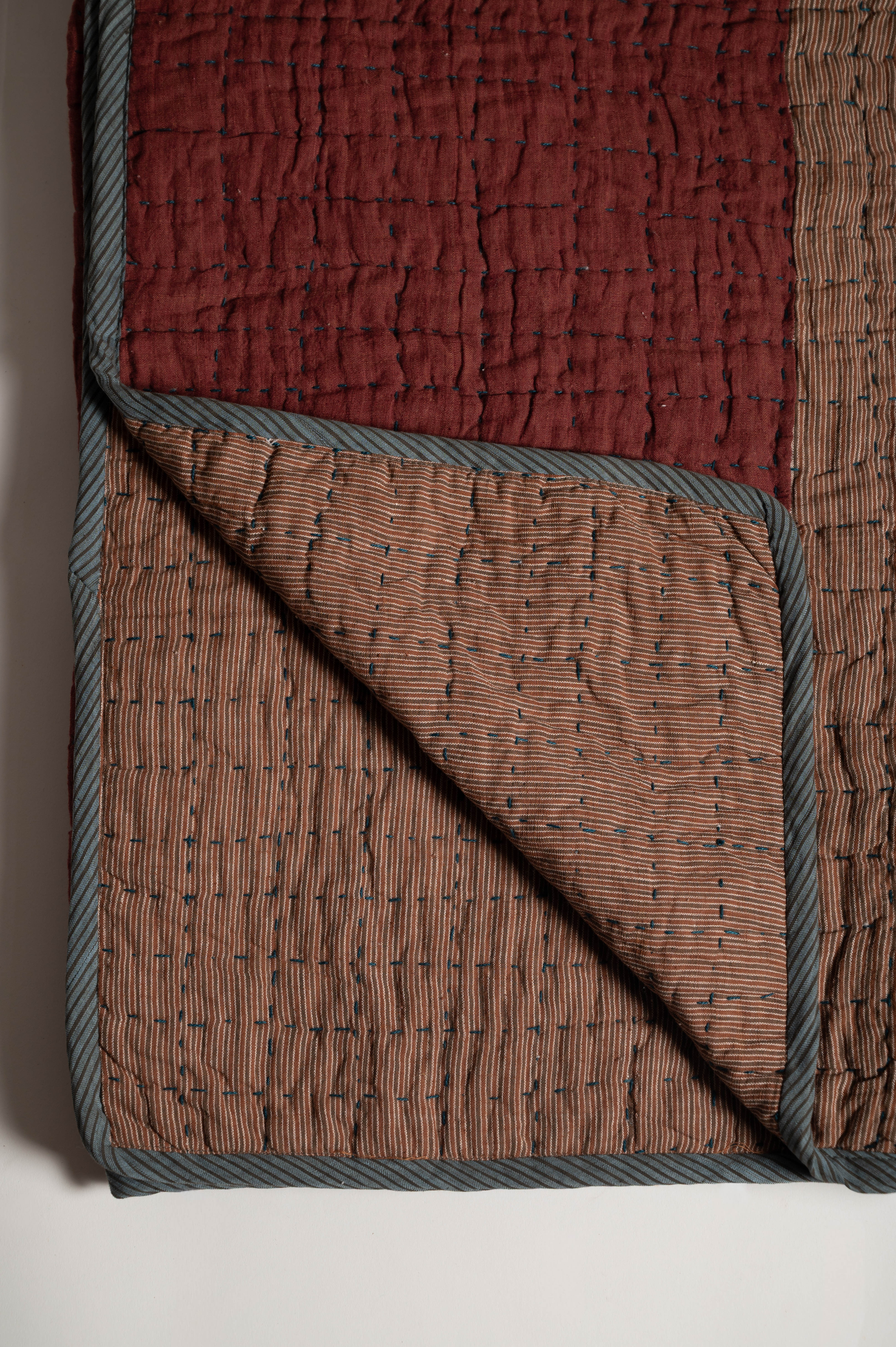 Gerua Stripes Kantha Quilt