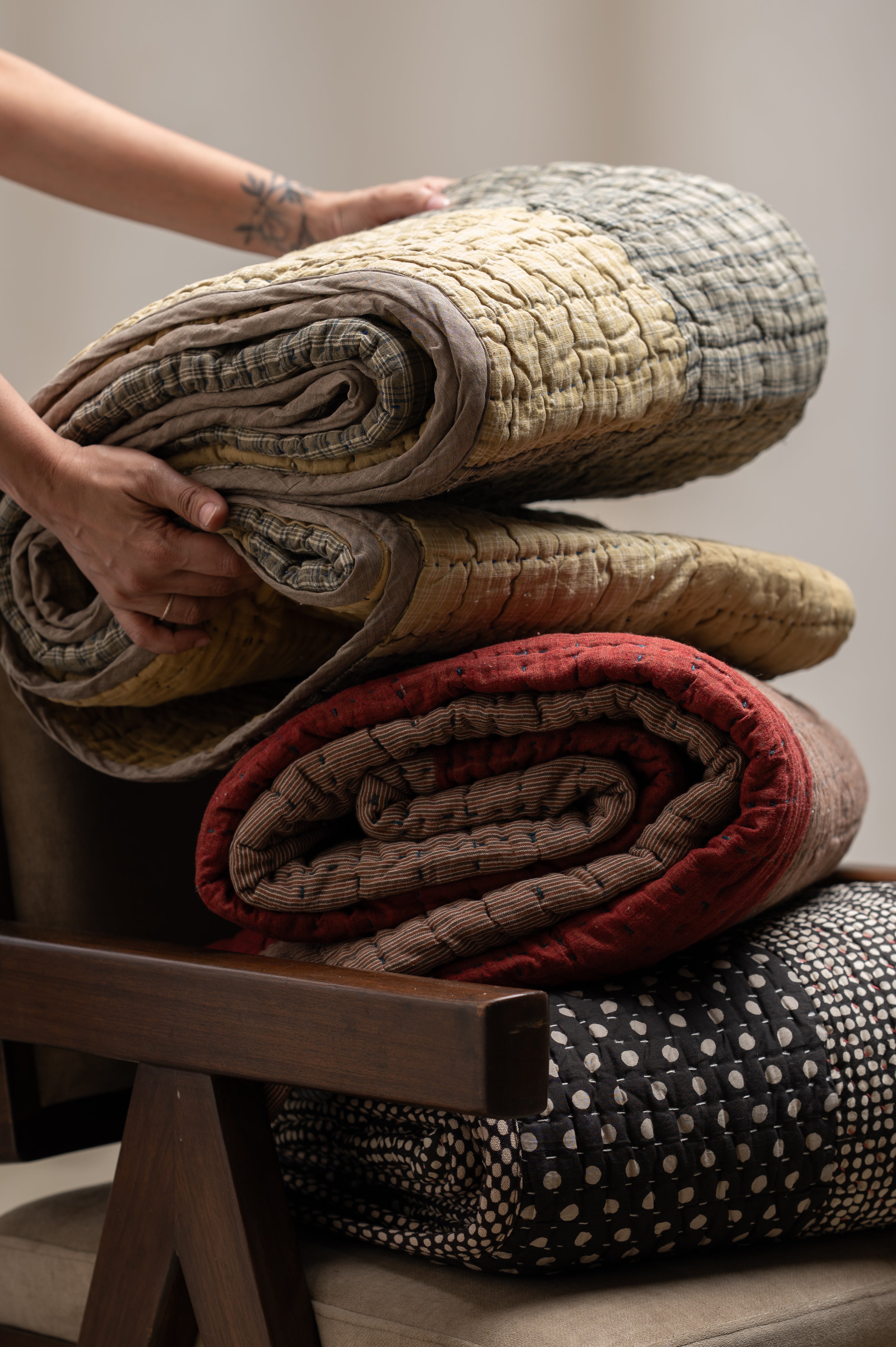 Gerua Stripes Kantha Quilt